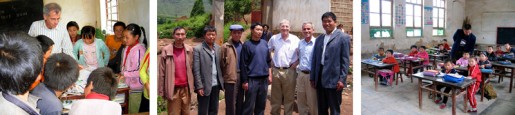 Visit to a Yunnan Primary School (Left) CSF's Ben Frankel with students at primary school in Yunnan Province. (Center) Visit with teachers at primary school in remote part of Yunnan Province. (Right) Classroom, pre-renovation, in Shaanxi Provence, site of ongoing CSF project.